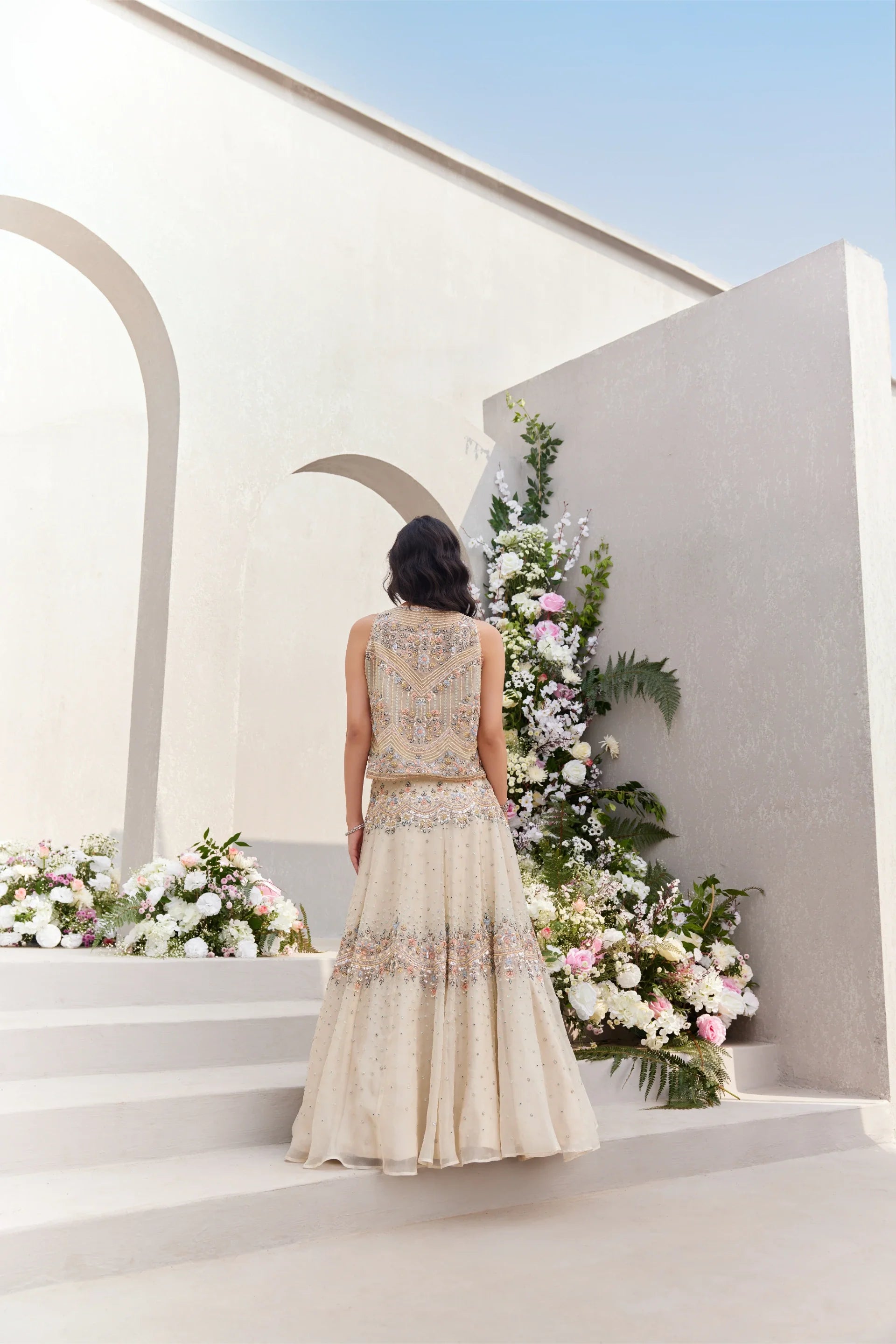 Lehenga And Blouse With Gilet - Saisha