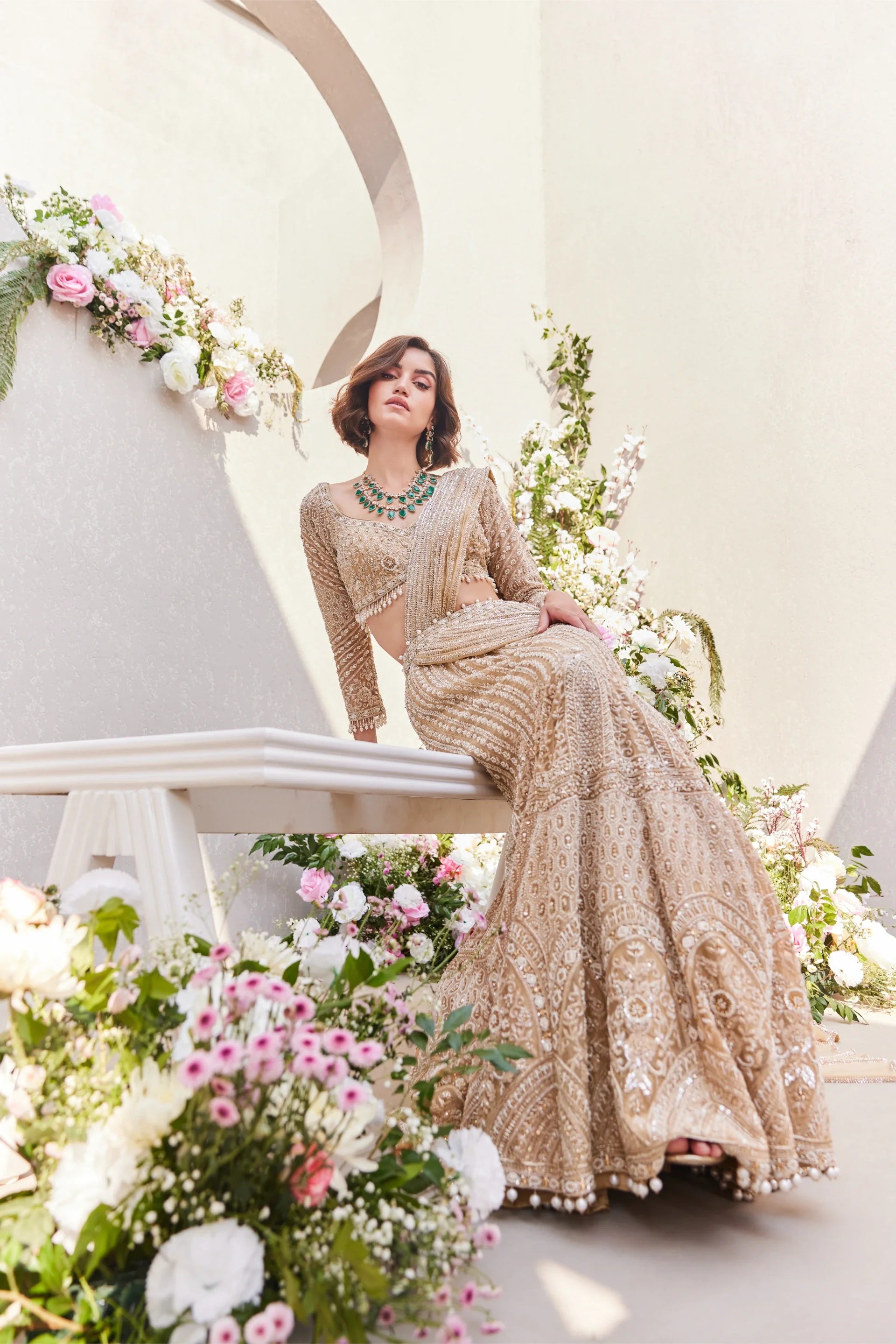 Draped Fish Cut Lehenga Saree With Blouse - Saisha