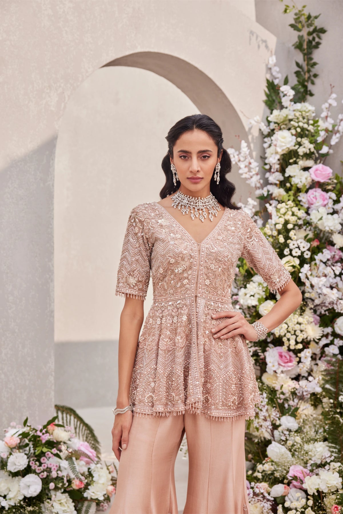 Peplum Top With Inverted Kali Sharara - Saisha