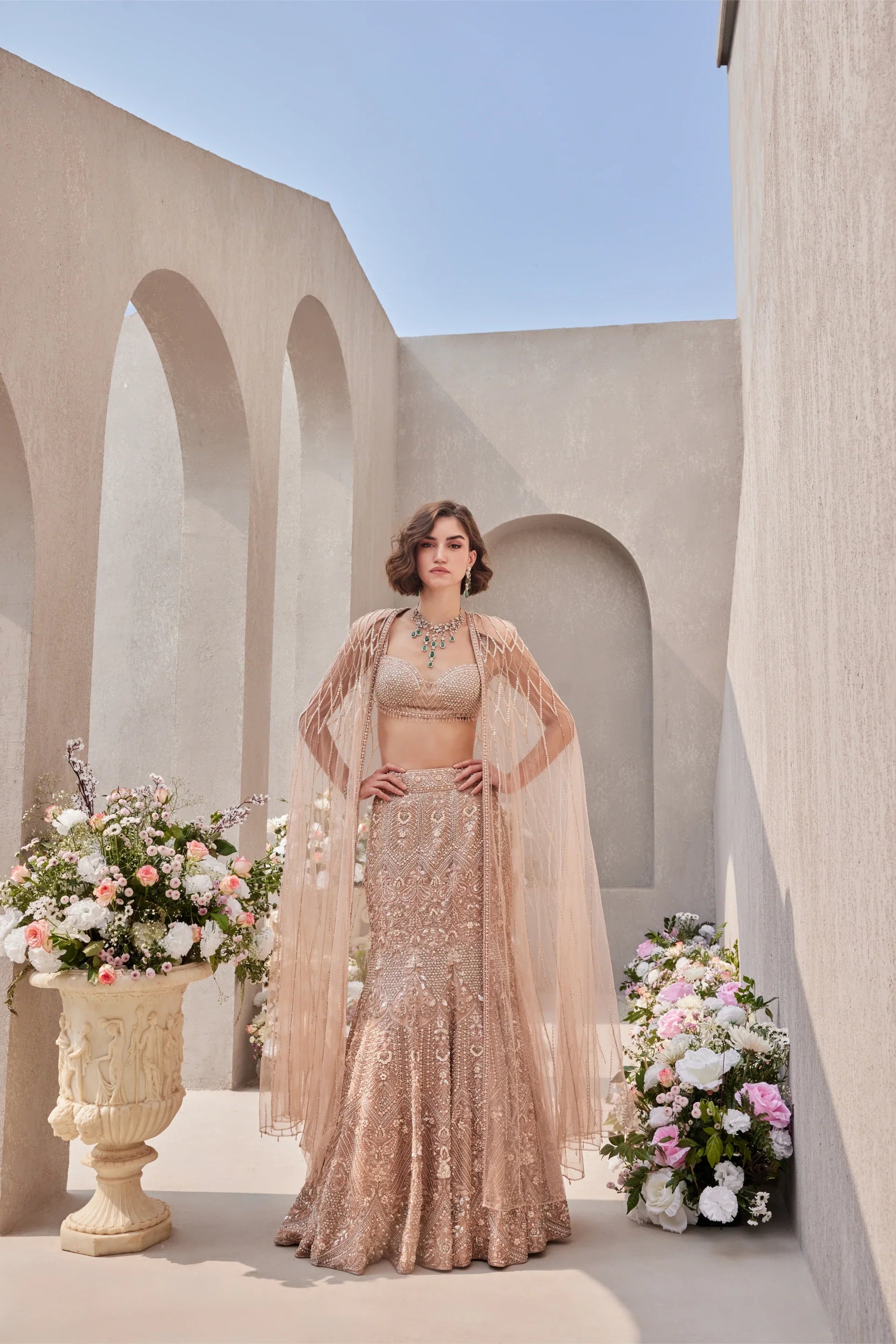 Corset Blouse Lehenga And Cape - Saisha