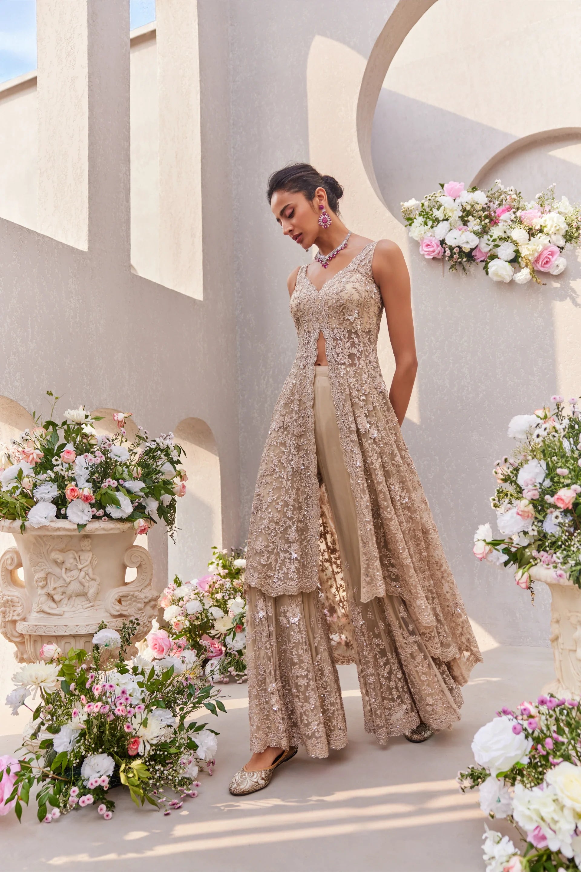 High Low Kurta And Sharara Set - Saisha