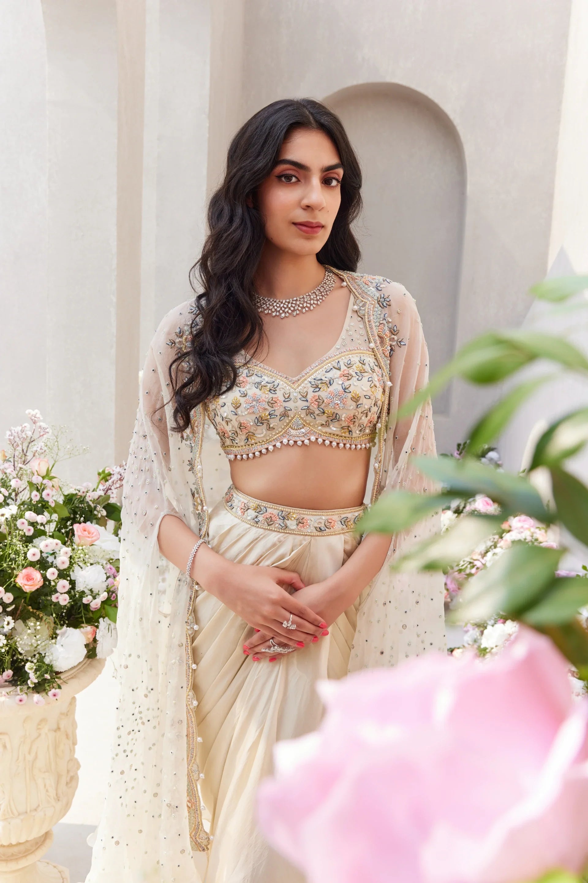 Blouse With Dhoti And Cape - Saisha