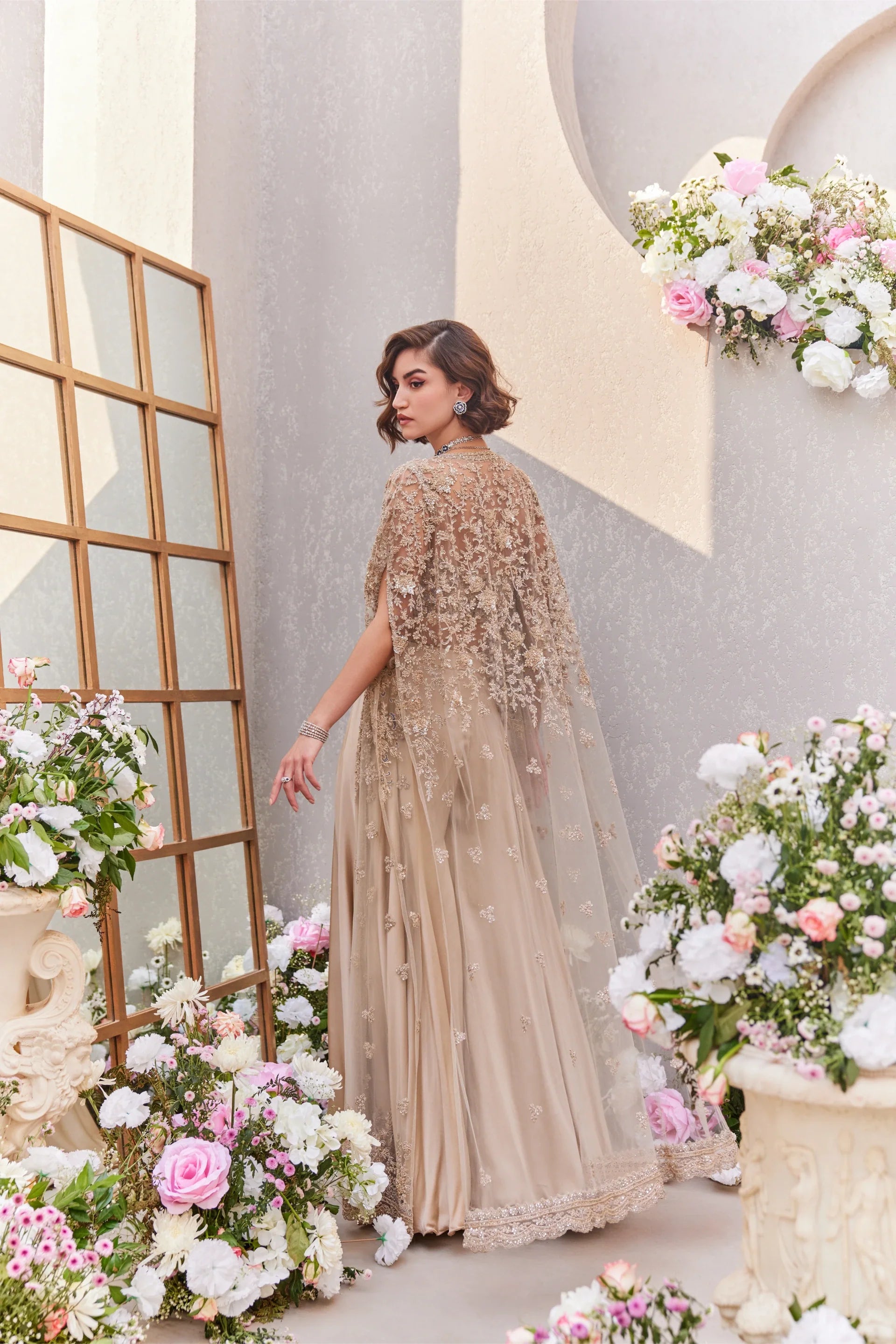 Corset Blouse With Cape And Sharara - Saisha