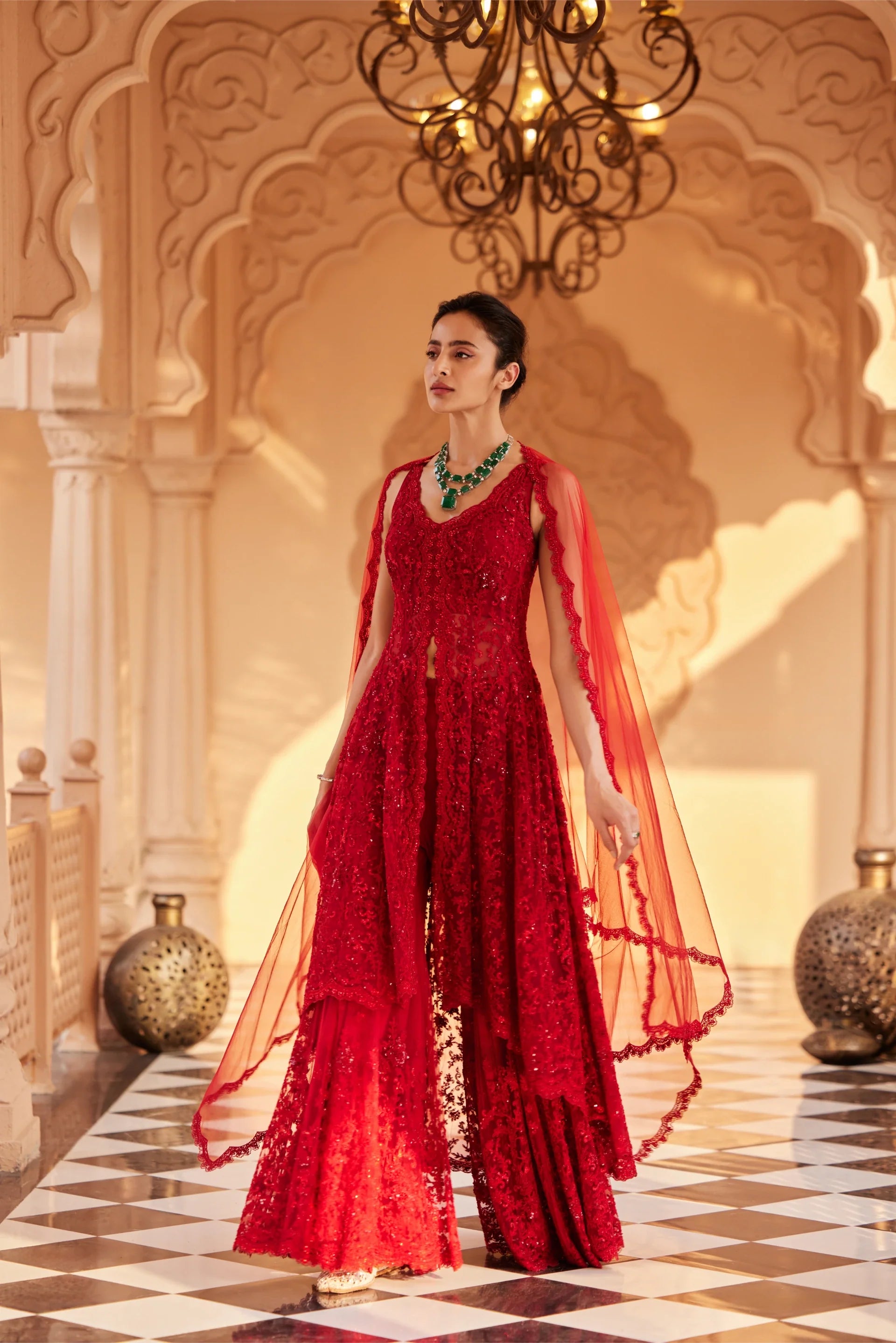 High Low Kurta And Sharara Set - Saisha