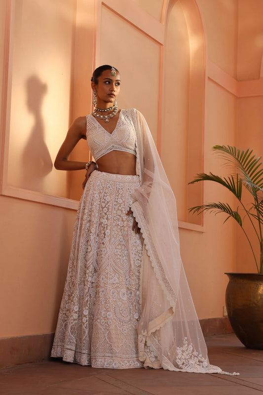 Heavy Embroidery Ivory Lehenga Set - Saisha