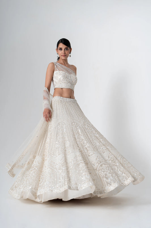 One Shoulder Blouse & Lehenga Set - Saisha