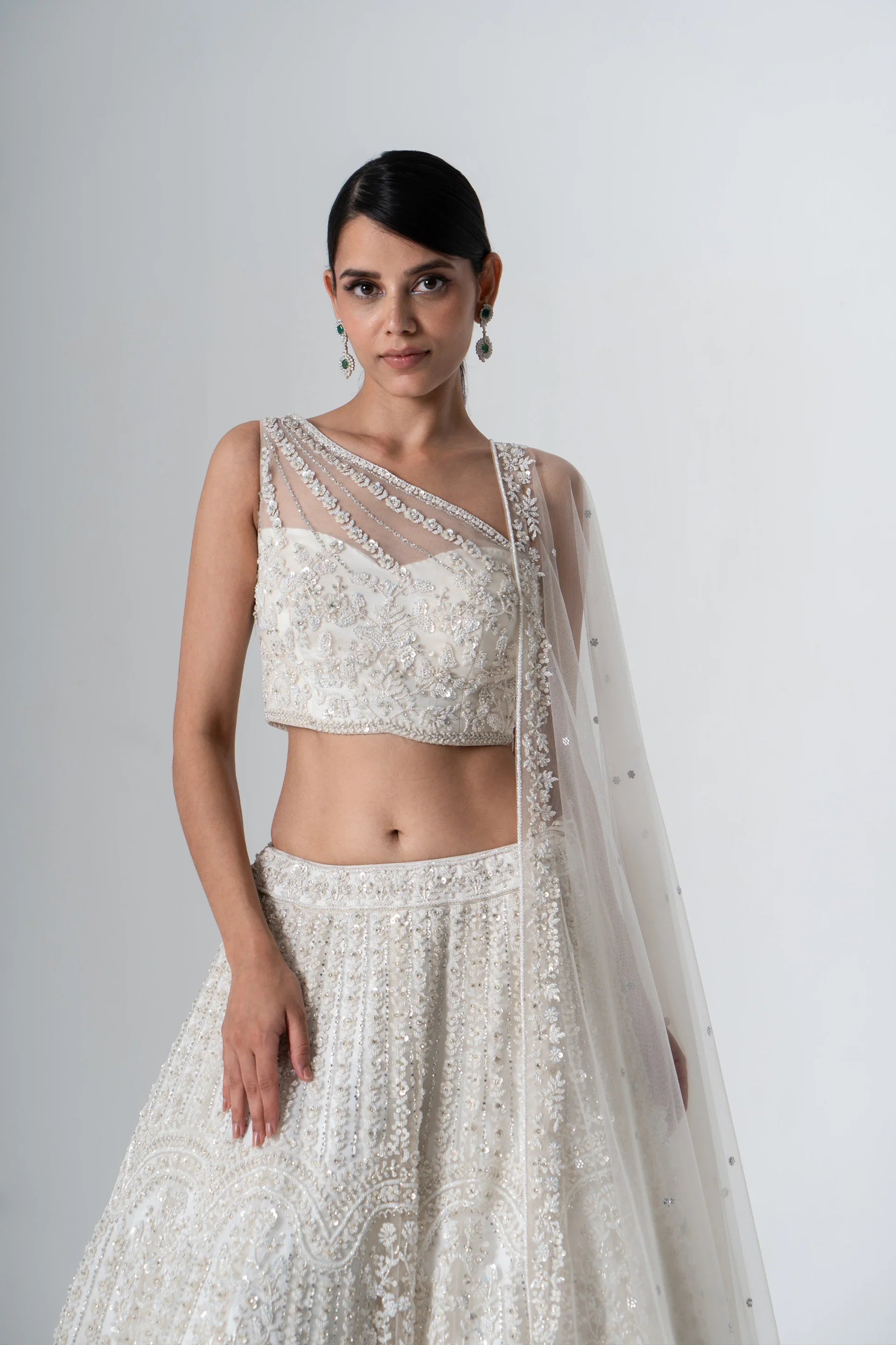 One Shoulder Blouse & Lehenga Set - Saisha
