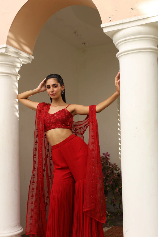 Organza Cape with Sharara Set - Saisha