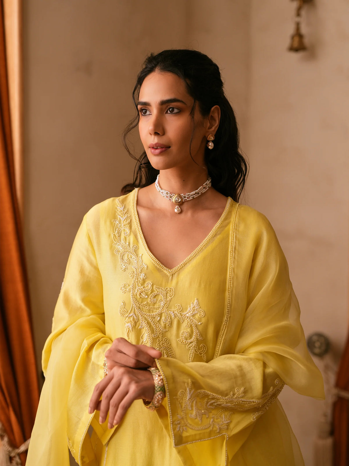 Chanderi Suit With Embroidered Pants And Dupatta