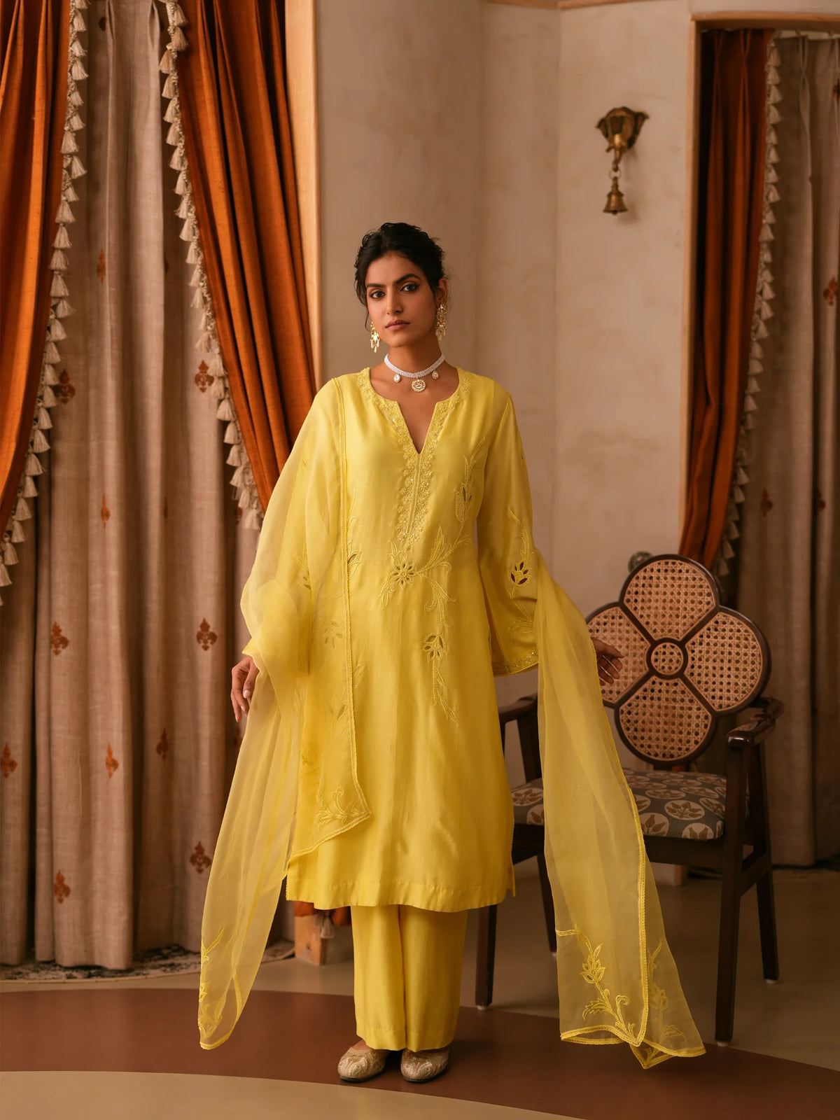 Chanderi Suit With Embroidered Pants And Dupatta