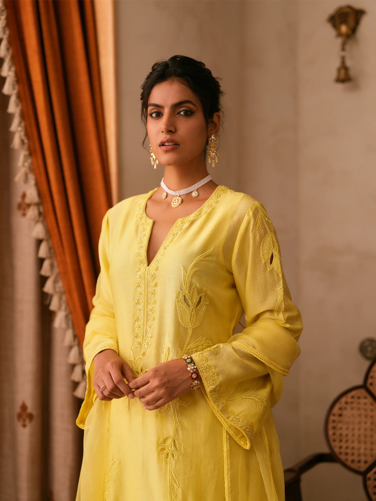 Chanderi Suit With Embroidered Pants And Dupatta