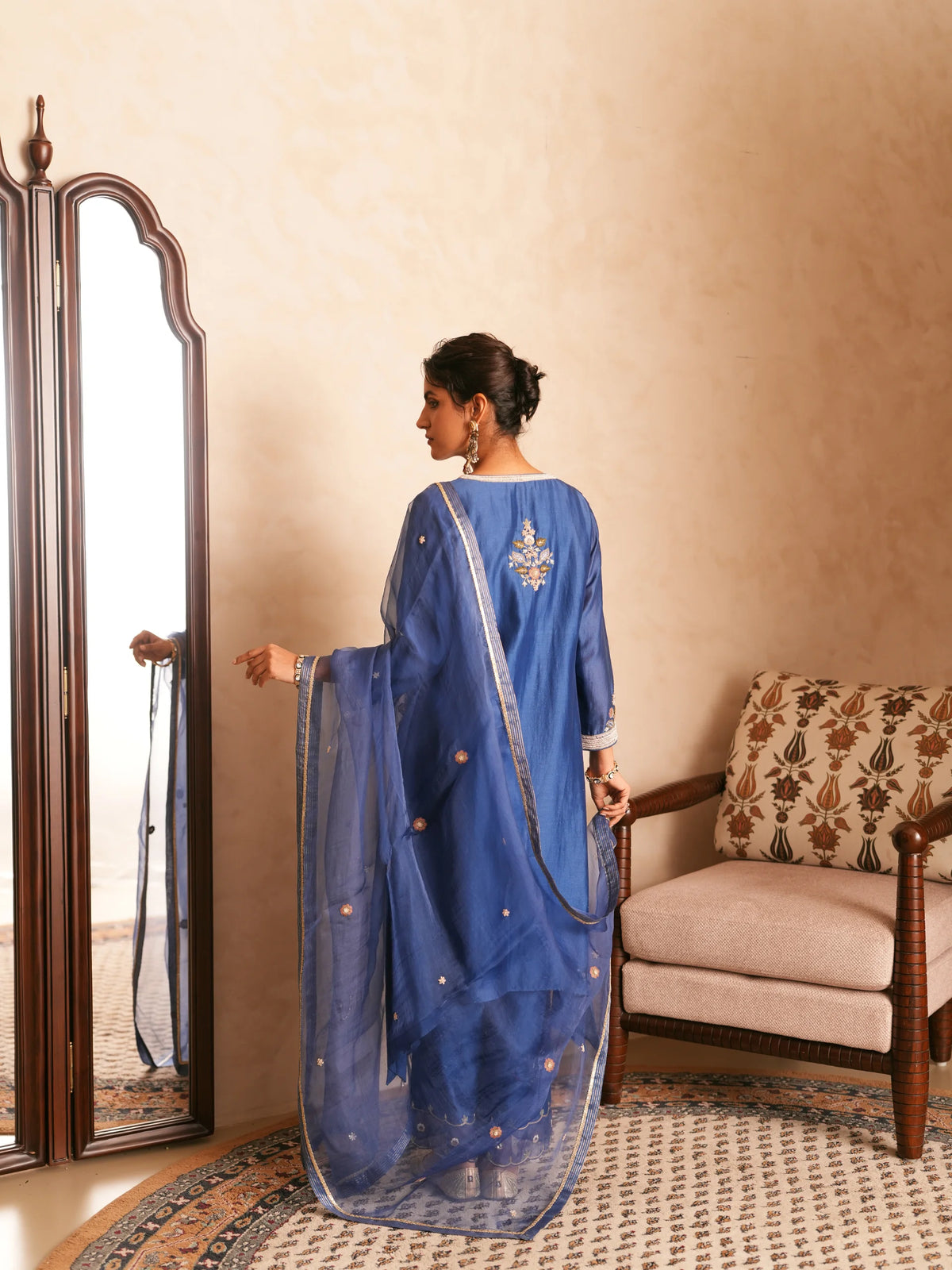 Chanderi Suit With Embroidered Pants And Dupatta