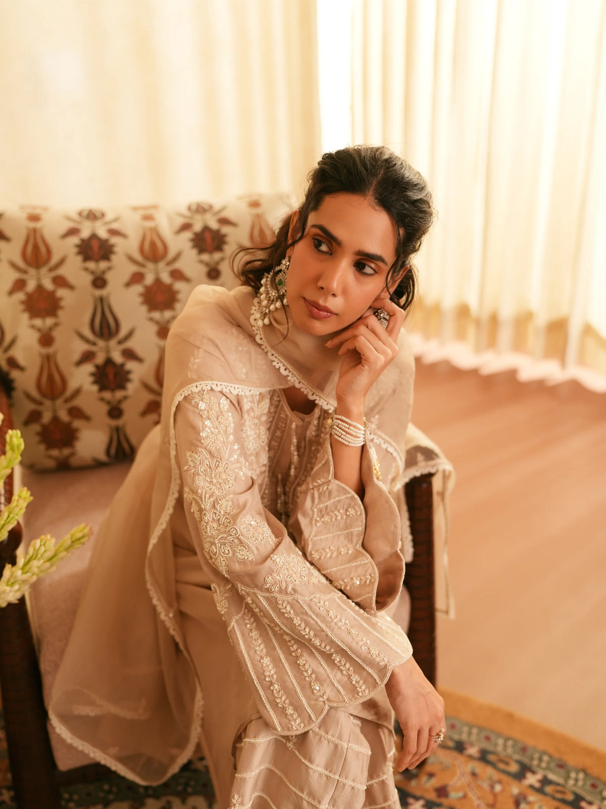 Chanderi Suit With Embroidered Pants And Dupatta