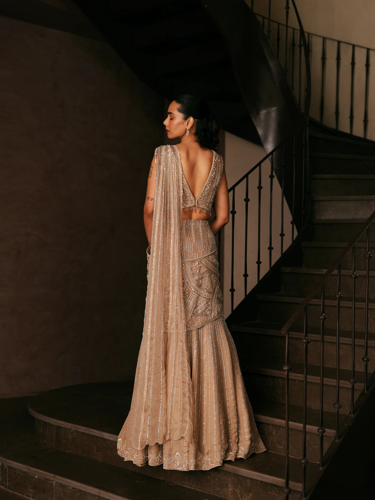 Embroidered Pre-Draped Saree With Blouse
