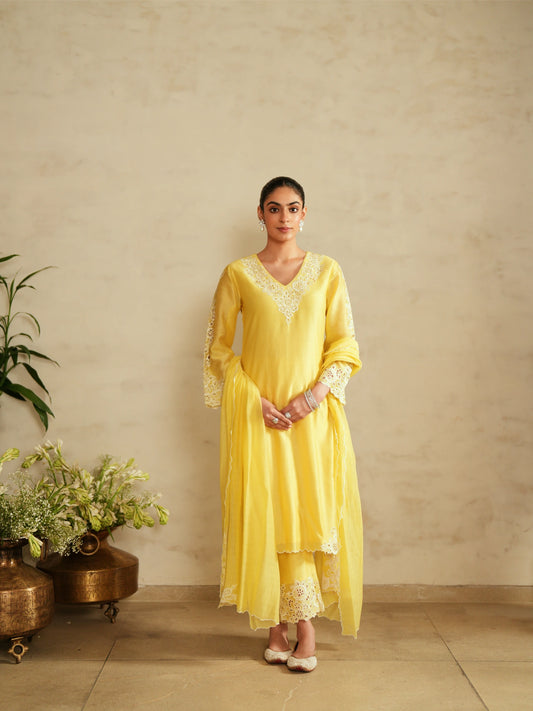 Chanderi Suit With Embroidered Pants And Dupatta