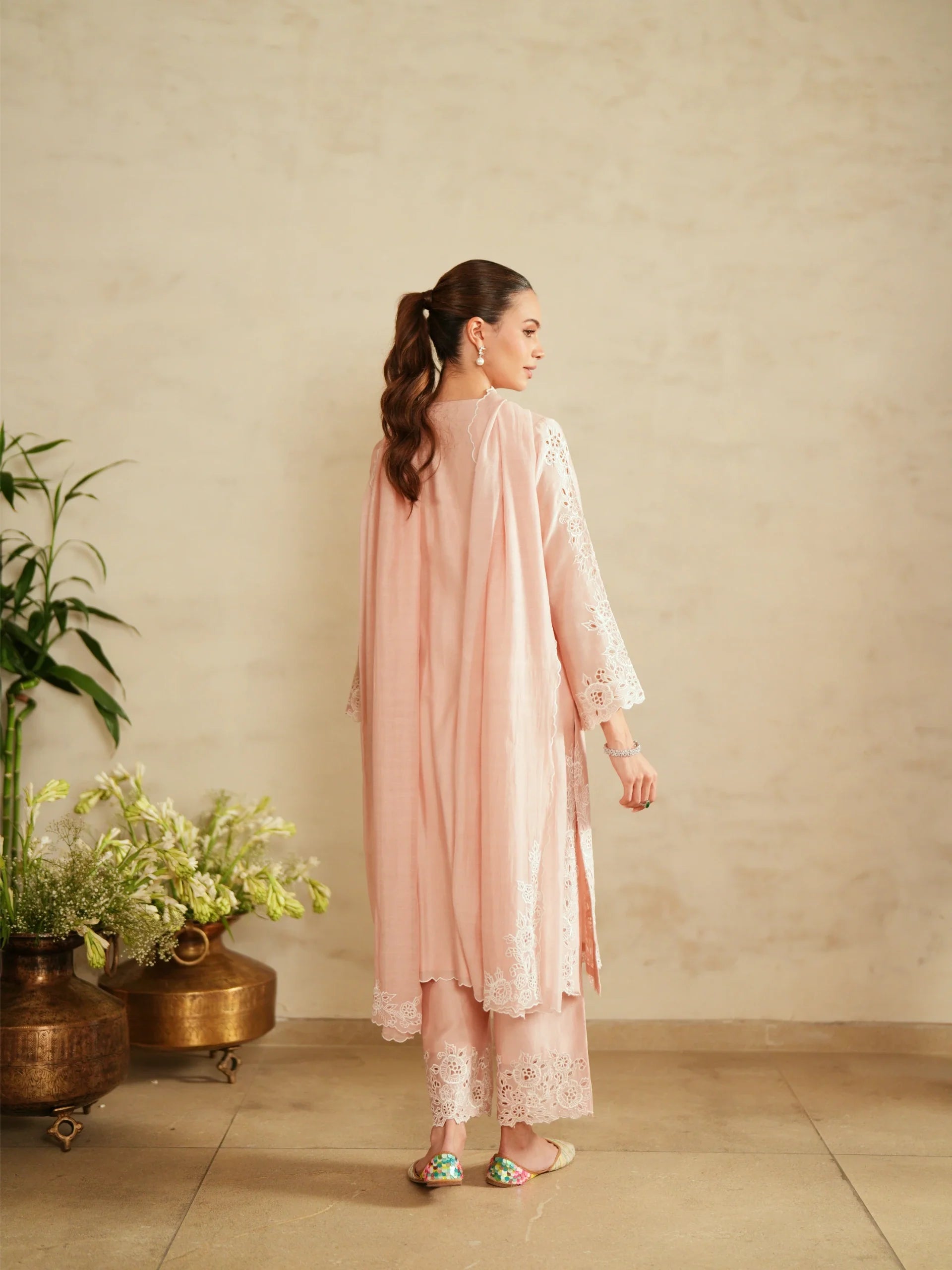 Chanderi Suit With Embroidered Pants And Dupatta - Saisha