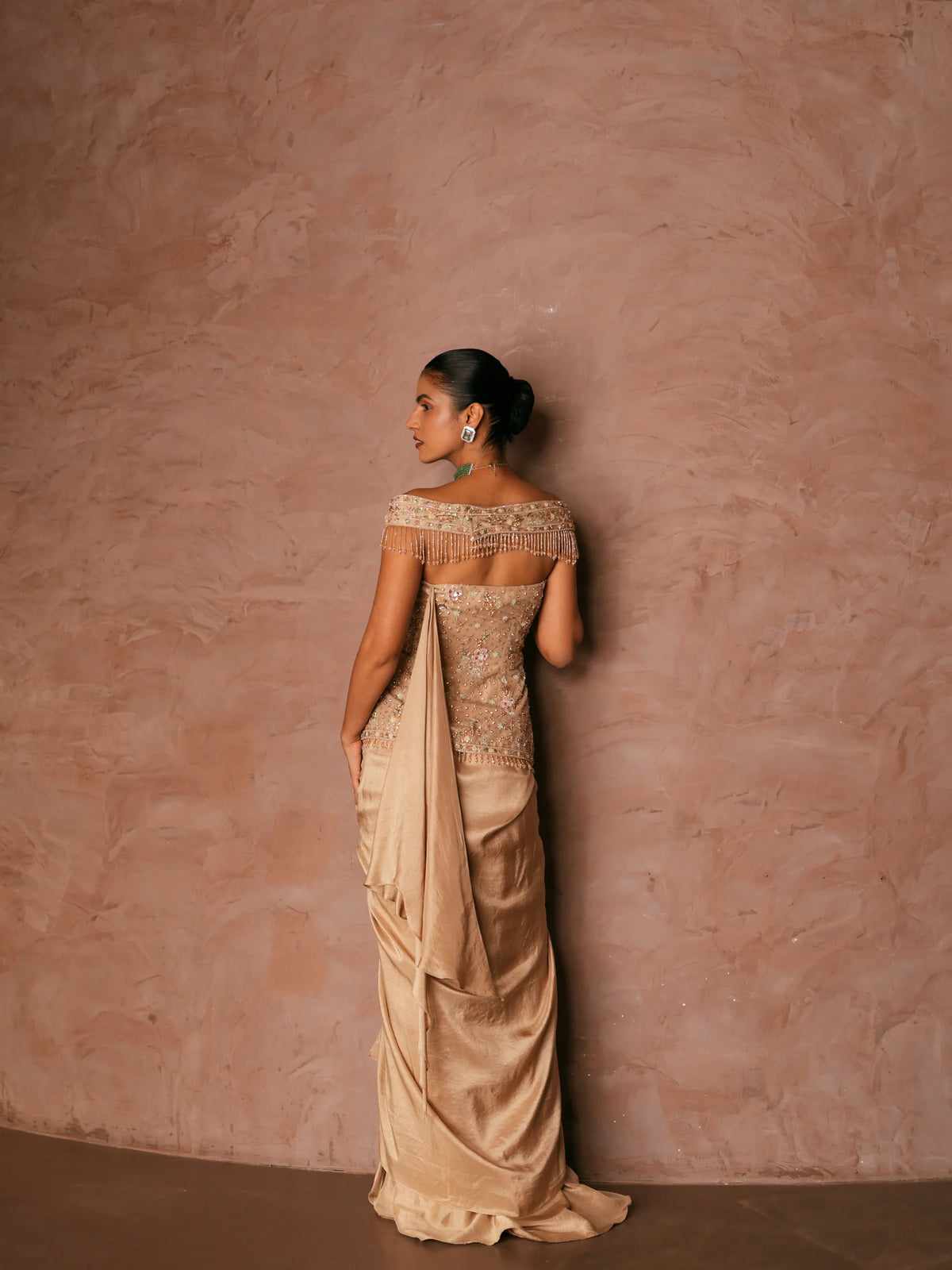 Embroidered Jacket With Draped Dhoti