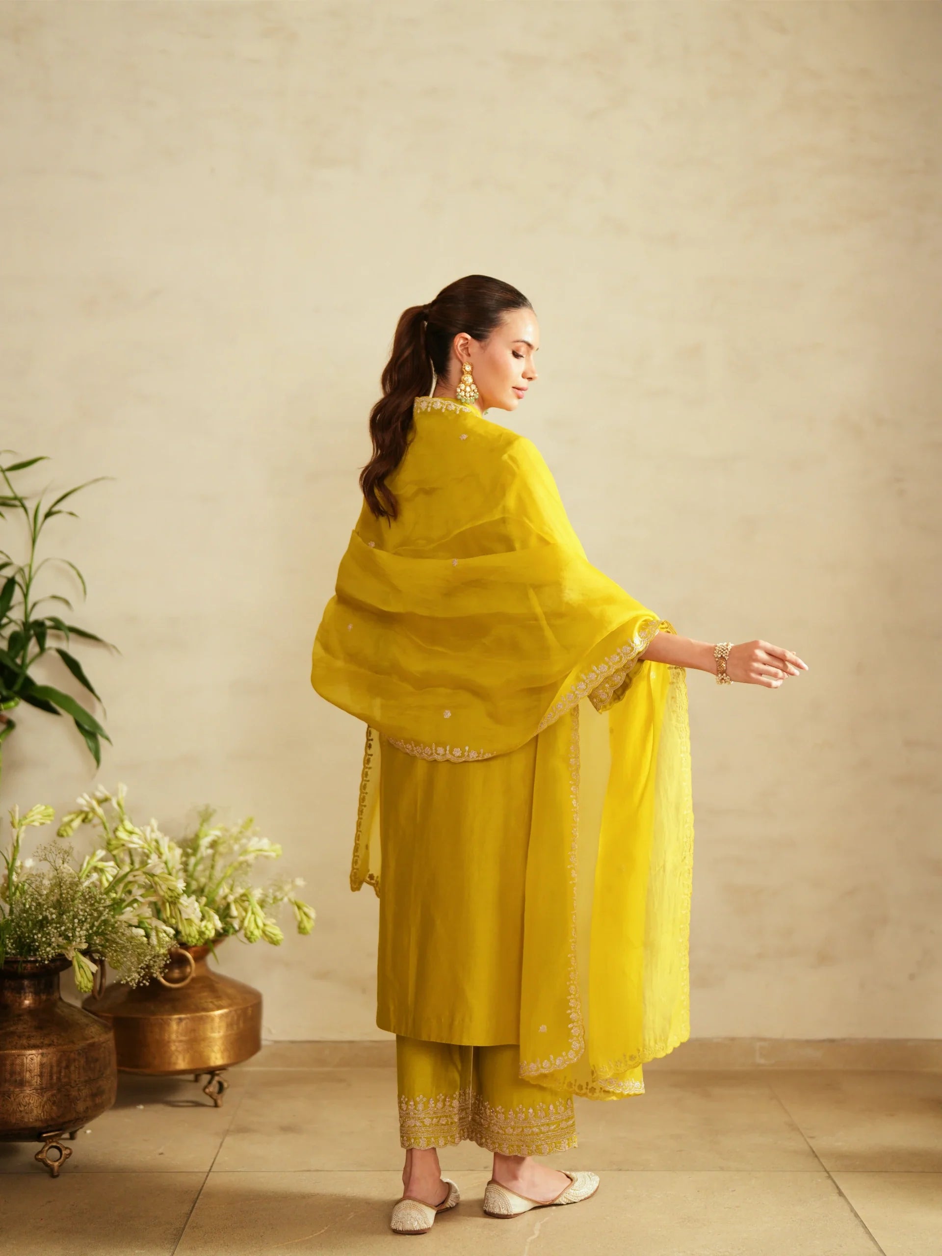 Chanderi Suit With Embroidered Pants And Dupatta - Saisha