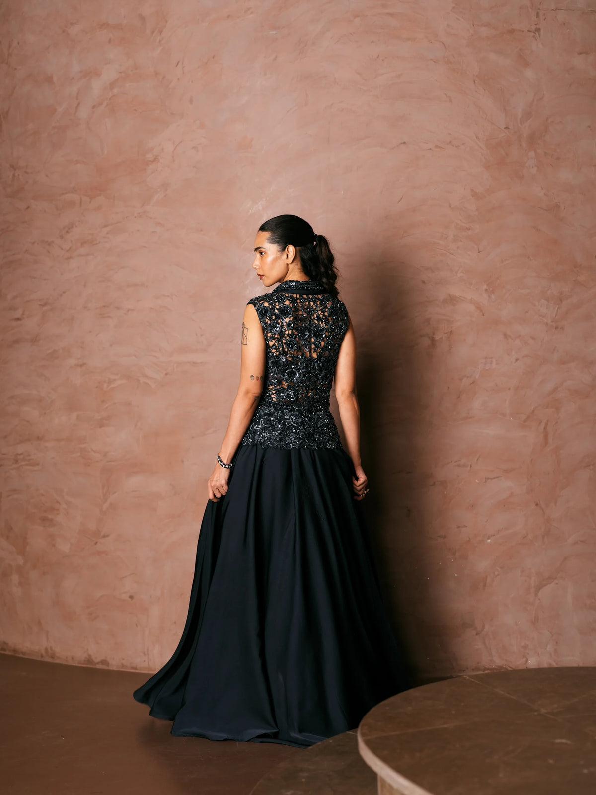 Midnight Blue Embroidered Corset And Skirt Set