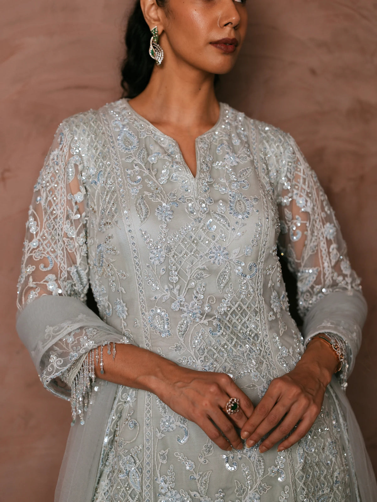 Embroidered Kurta With Sharara And Dupatta