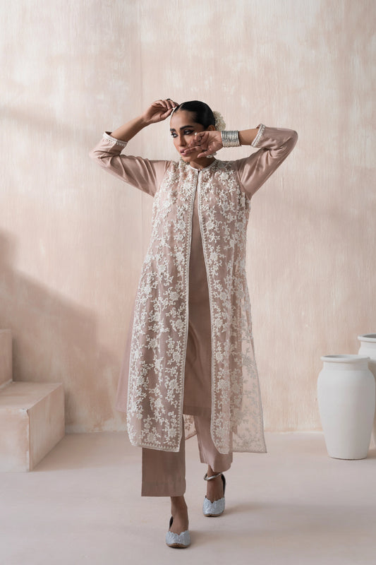 Chanderi Kurta and Pant with Organza Jacket - Saisha