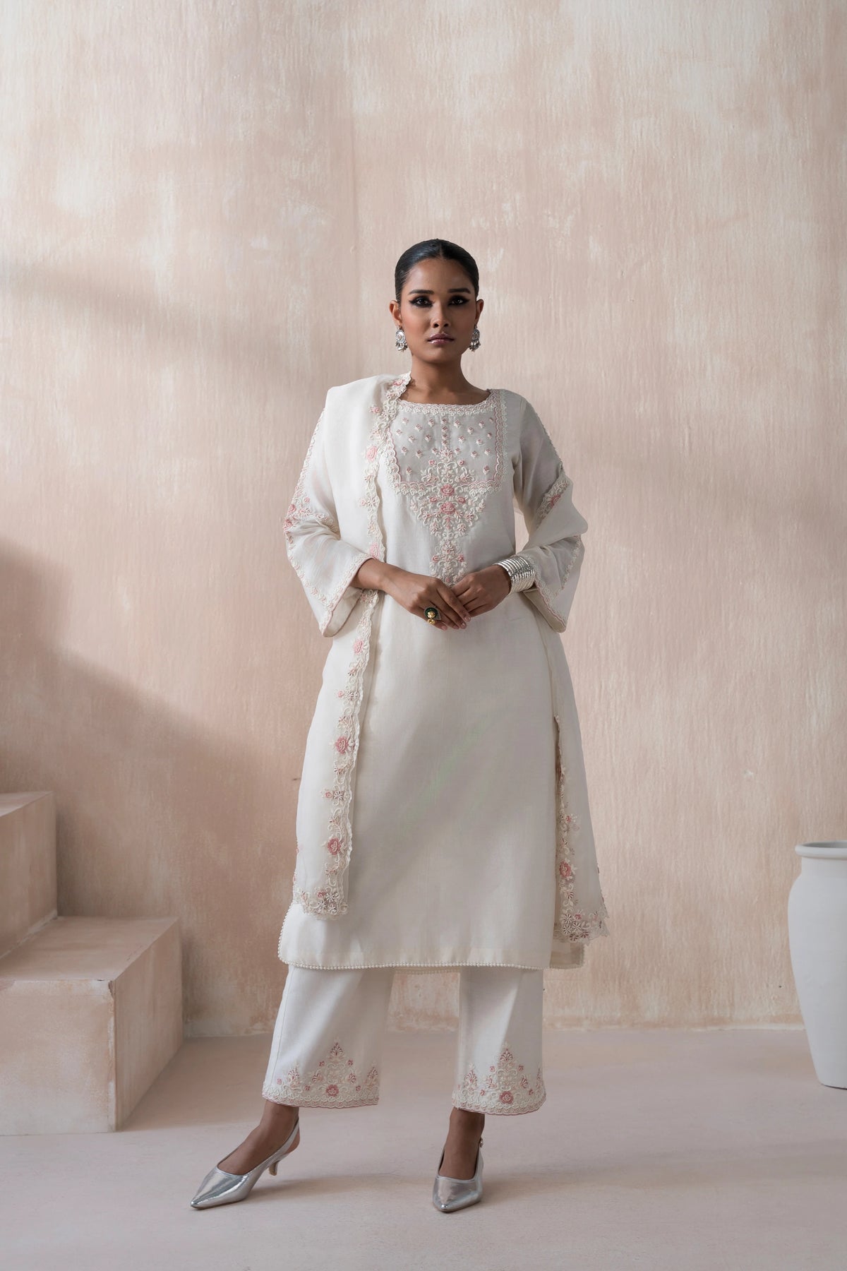 Chanderi Suit with Embroidered Dupatta and Pant - Saisha