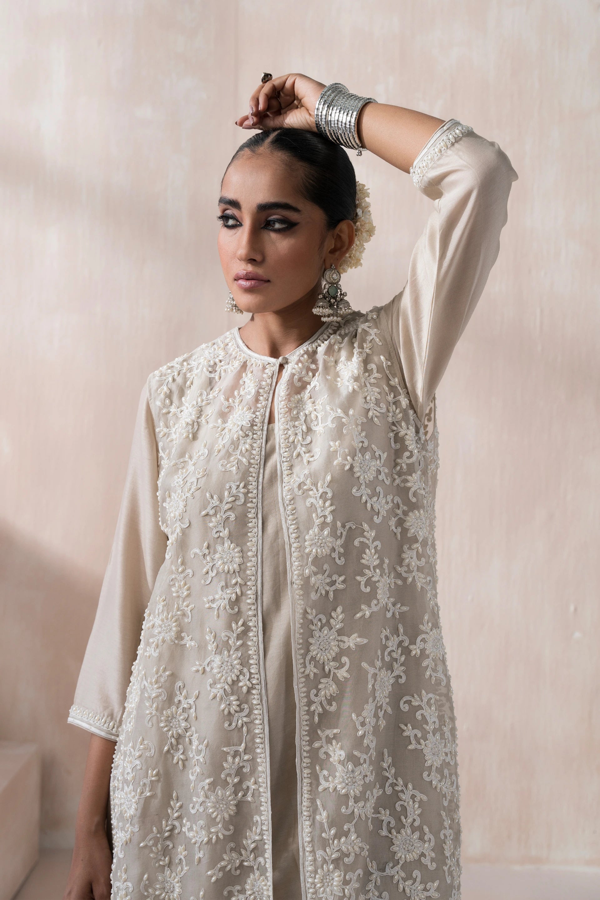 Chanderi Kurta and Pant with Organza Jacket - Saisha