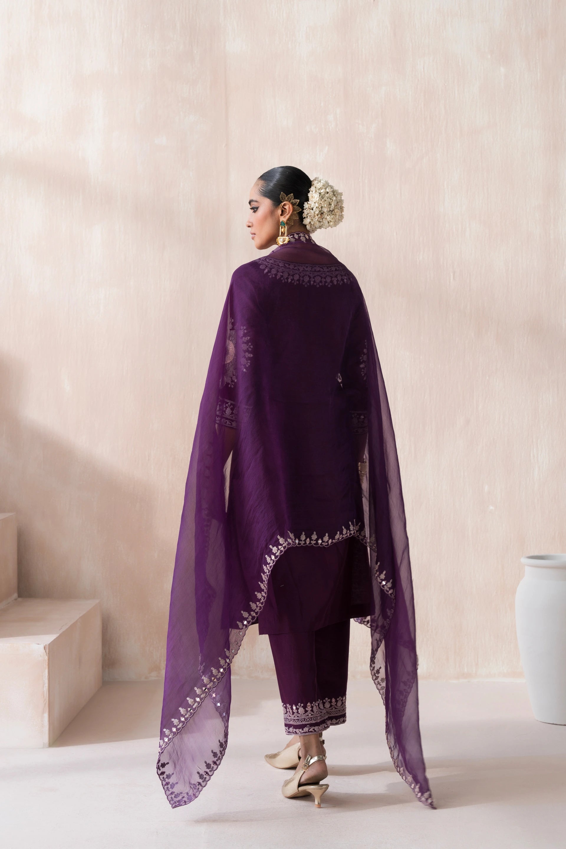 Chanderi Suit with Embroidered Pants and Dupatta - Saisha