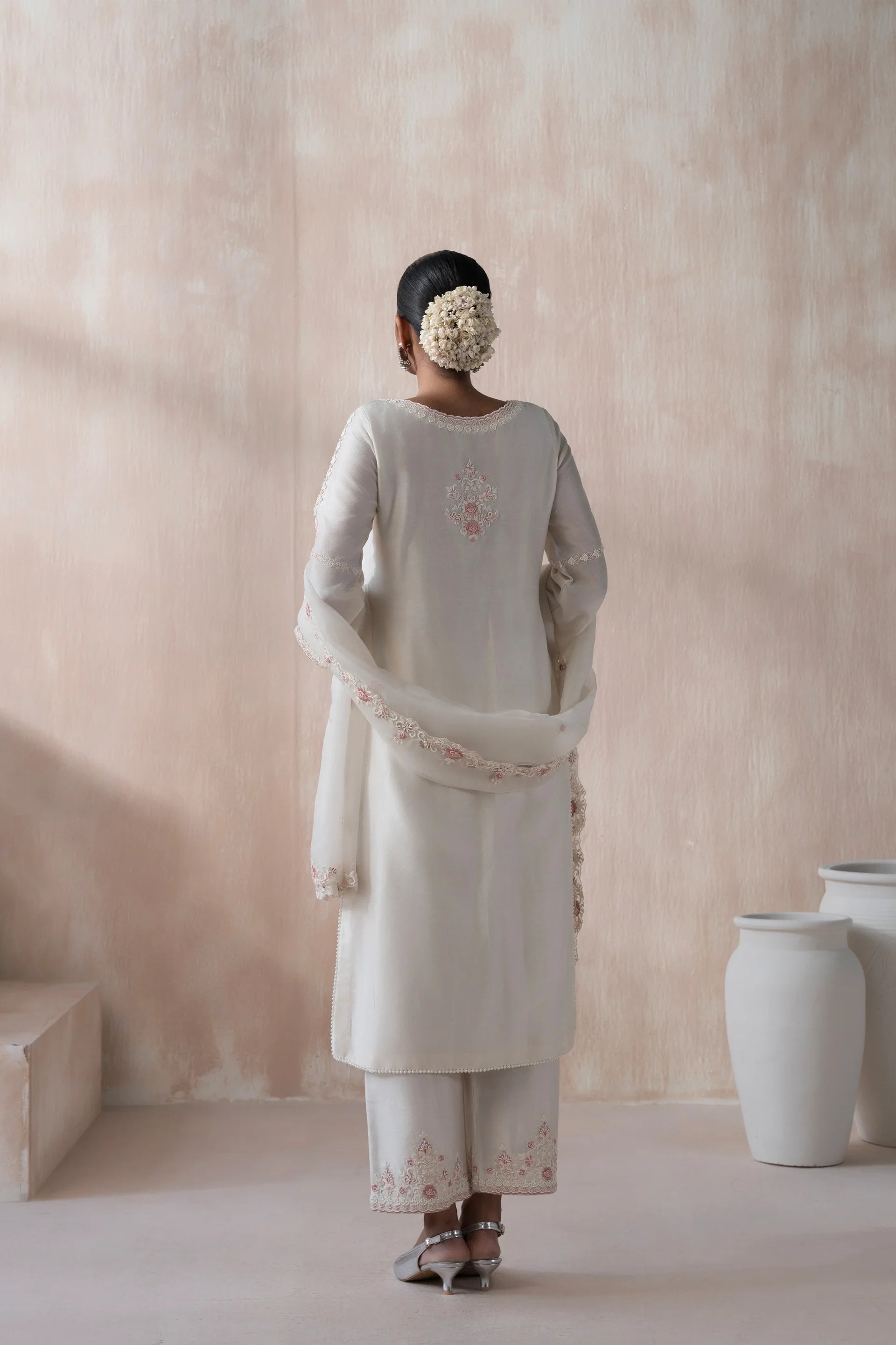 Chanderi Suit with Embroidered Dupatta and Pant - Saisha