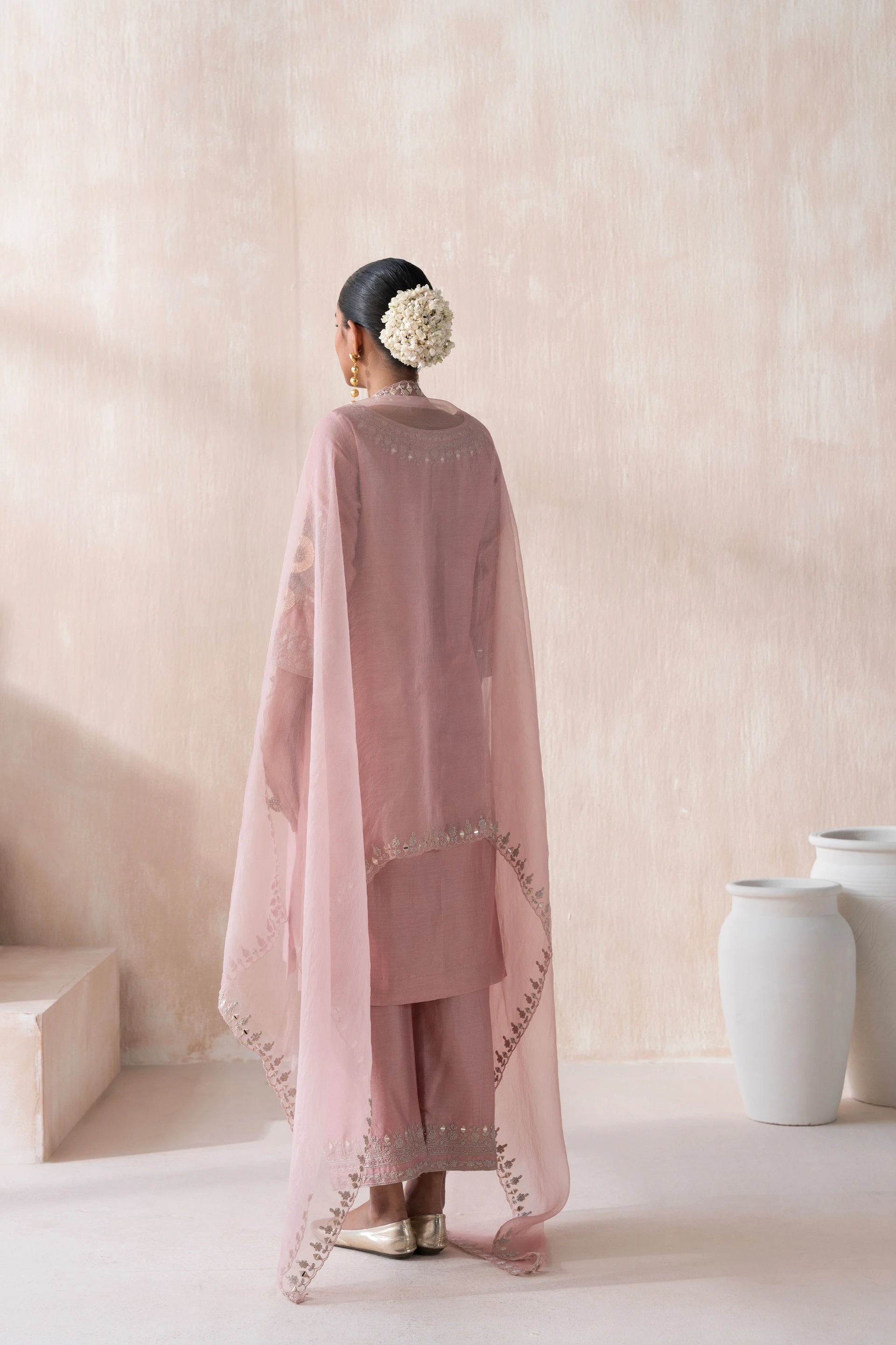 Chanderi Suit with Embroidered Pants and Dupatta - Saisha