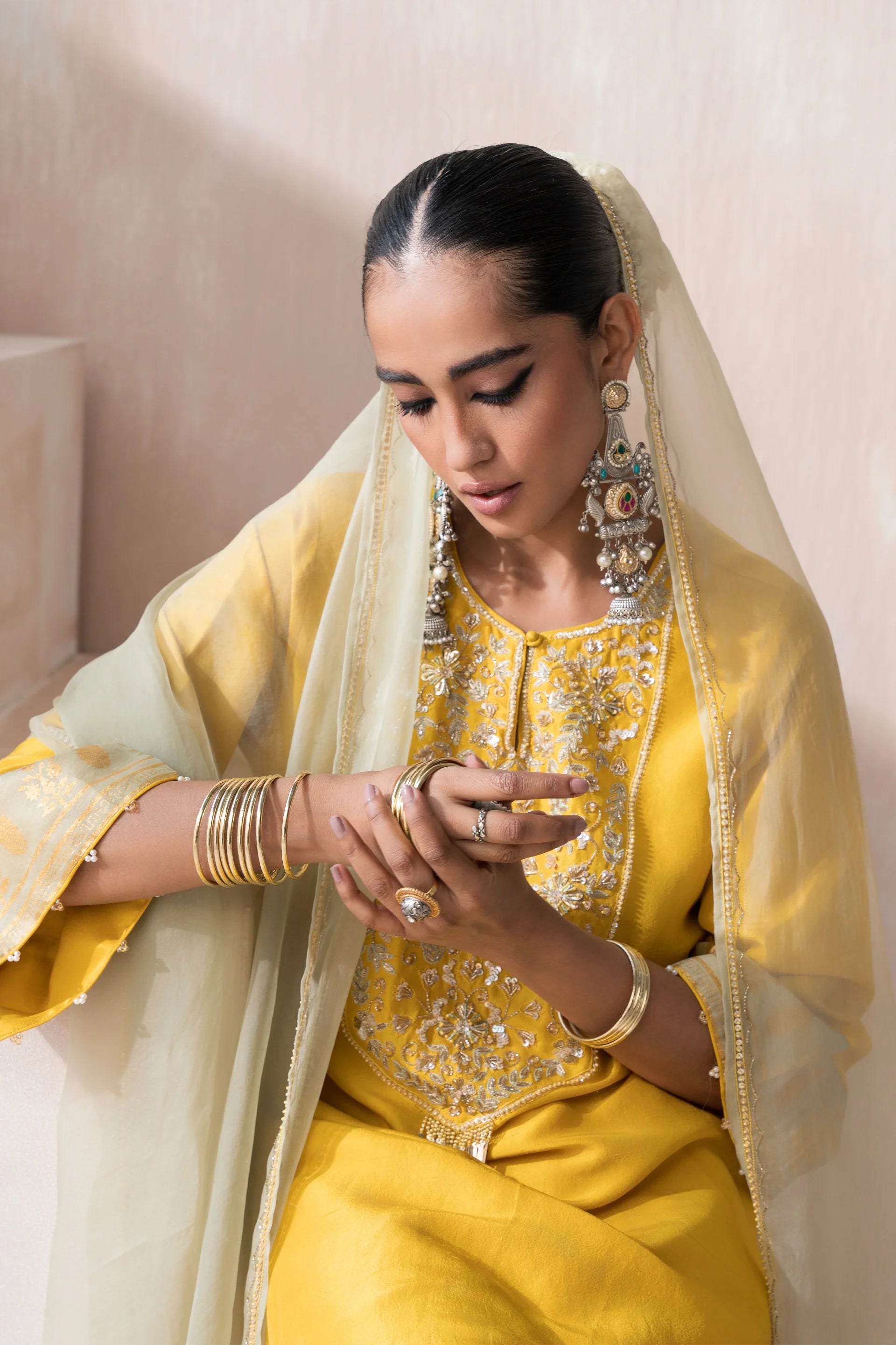 High-Low Shirt with Pants and Dupatta - Saisha